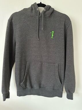 Retrofit Charcoal Grey Hoodie with Neon Green Alien Patch